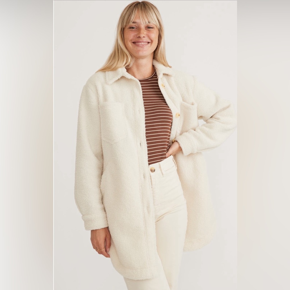 Nwt MARINE LAYER Bailey Longline High Pile Fleece Shirt Jacket - Picture 2 of 9